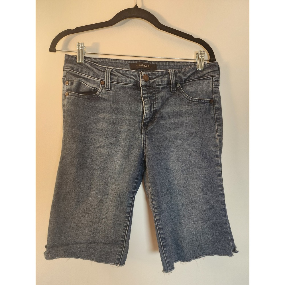 Liverpool‎ Jeans Company Womens Denim Bermuda Shorts Dark Wash Raw Hem 8/29